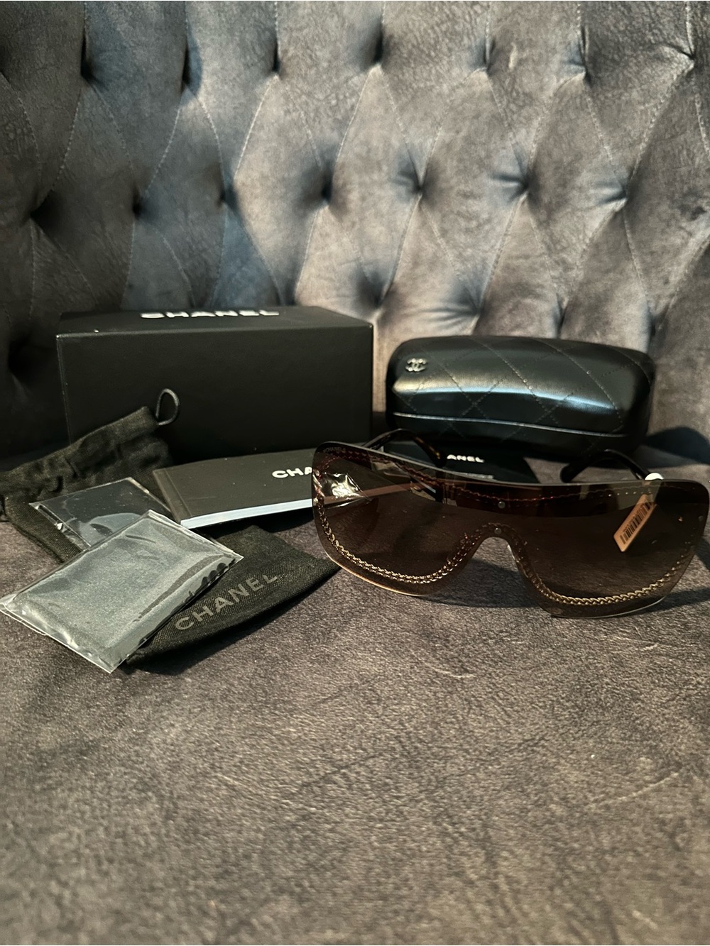 CHANEL Black Aviator Shield Sunglasses NWT